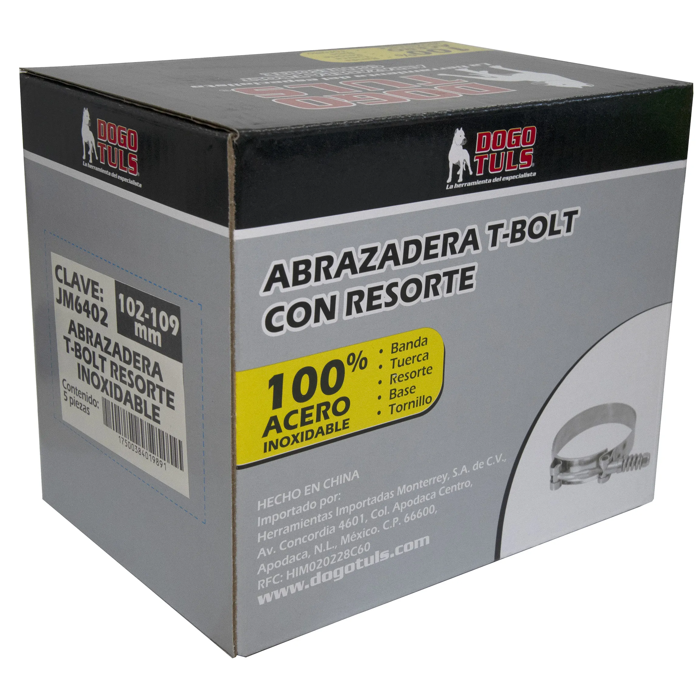 Abrazadera T-Bolt Resorte 102-109 mm Inoxidable - Imagen 4